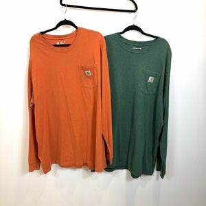 Lot Of 2 Carhartt Men 2XL Tall Long Sleeve Loose Fit Workwear Logo TK0126-M READ
